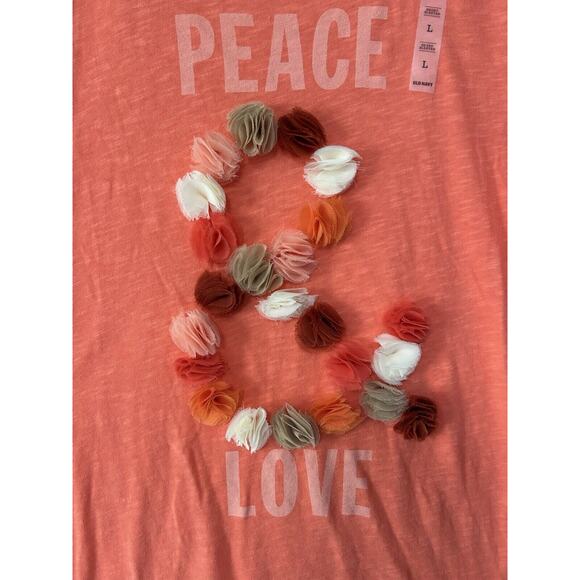 Old Navy Orange Peace Love Floral Lightweight Casual Short Sleeve Tee Large NWT - Picture 2 of 12